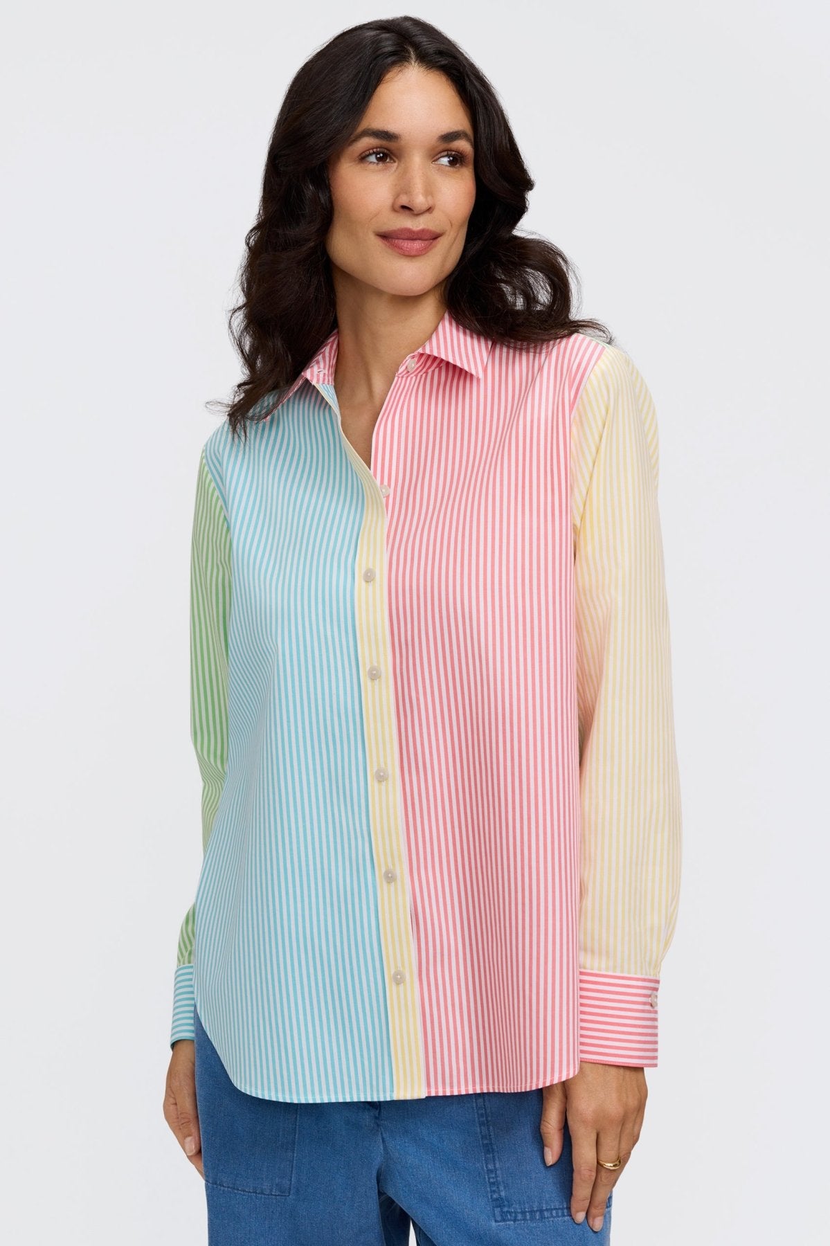 Meghan No Iron Pinpoint Mixed Stripes Long Sleeve Shirt