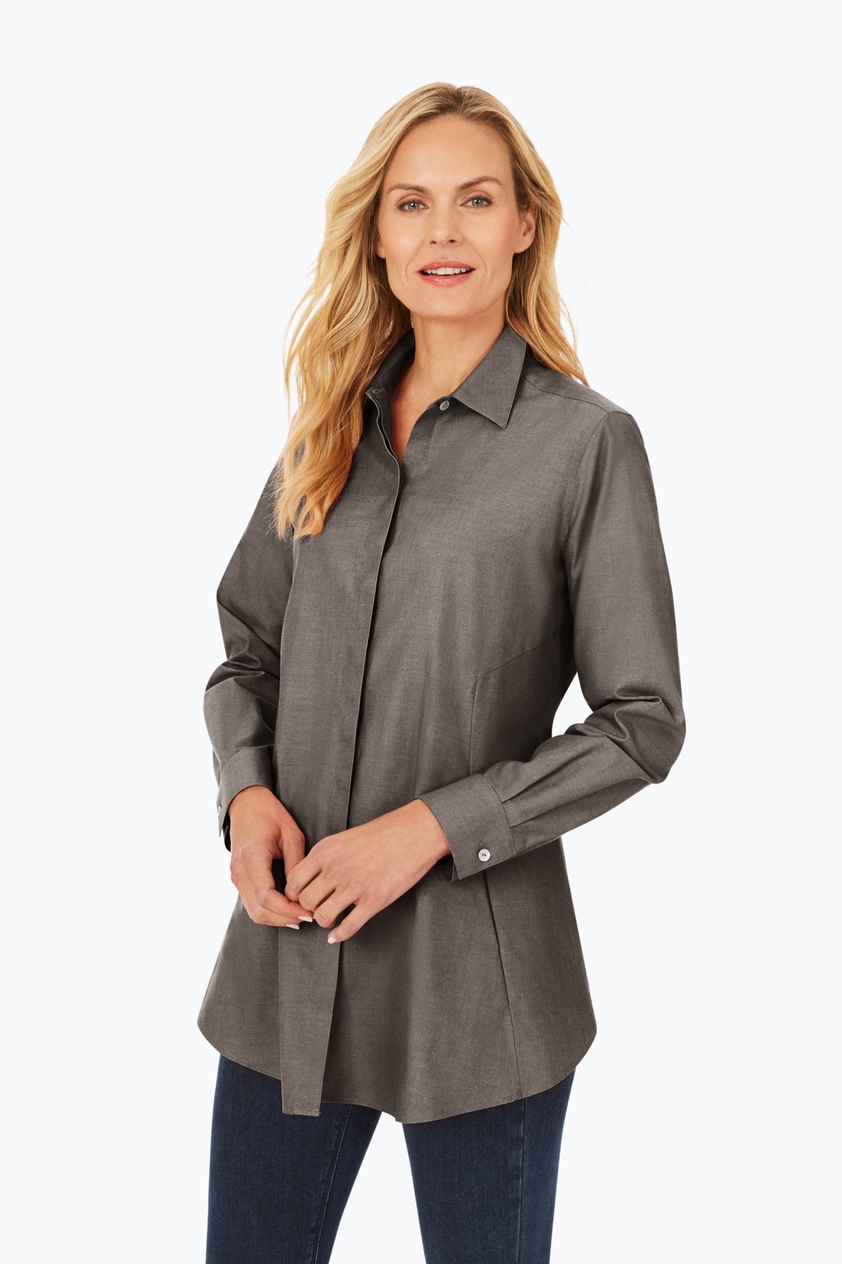 Cici No Iron Pinpoint Long Sleeve Tunic