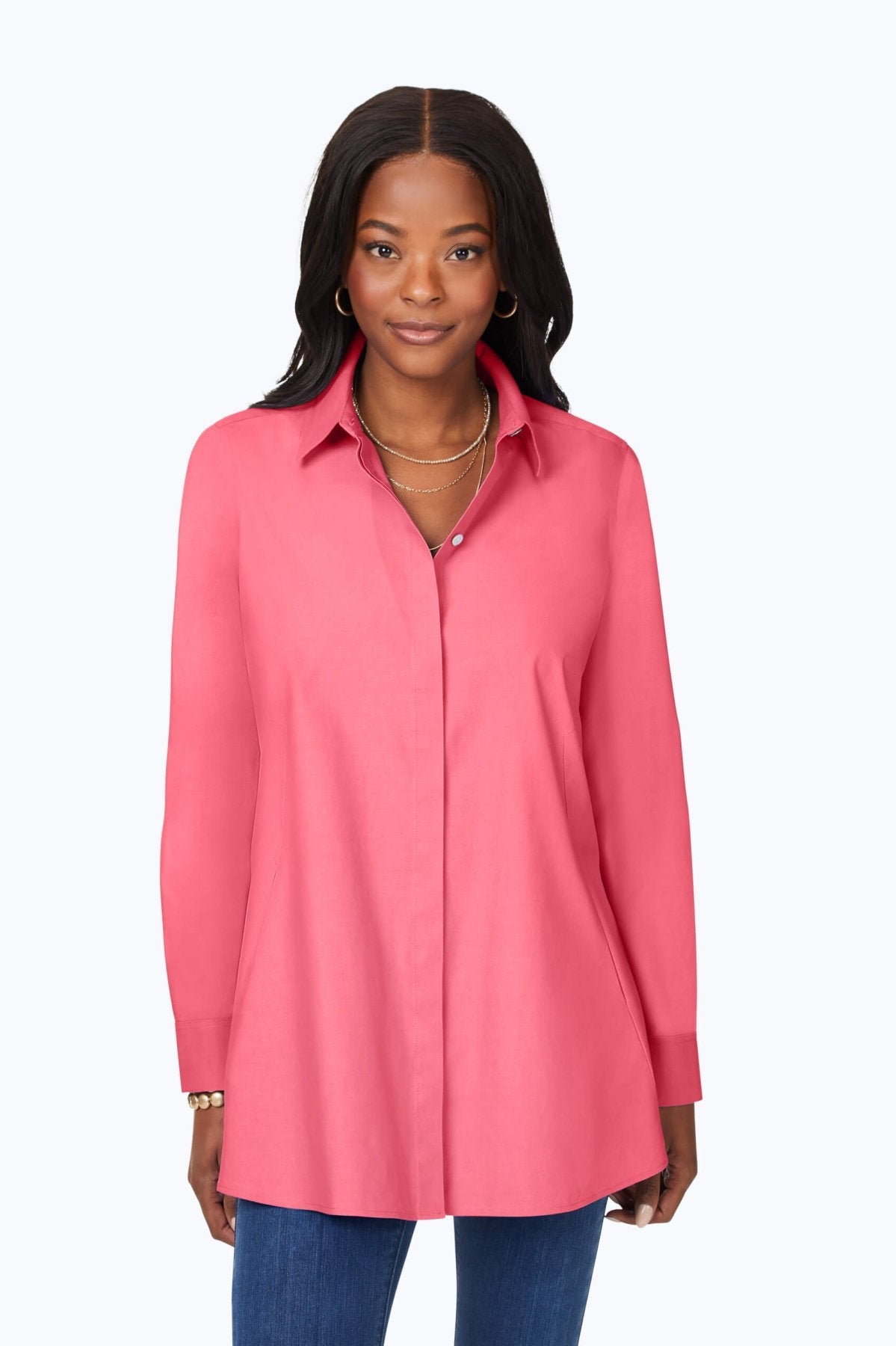 Cici No Iron Pinpoint Long Sleeve Tunic