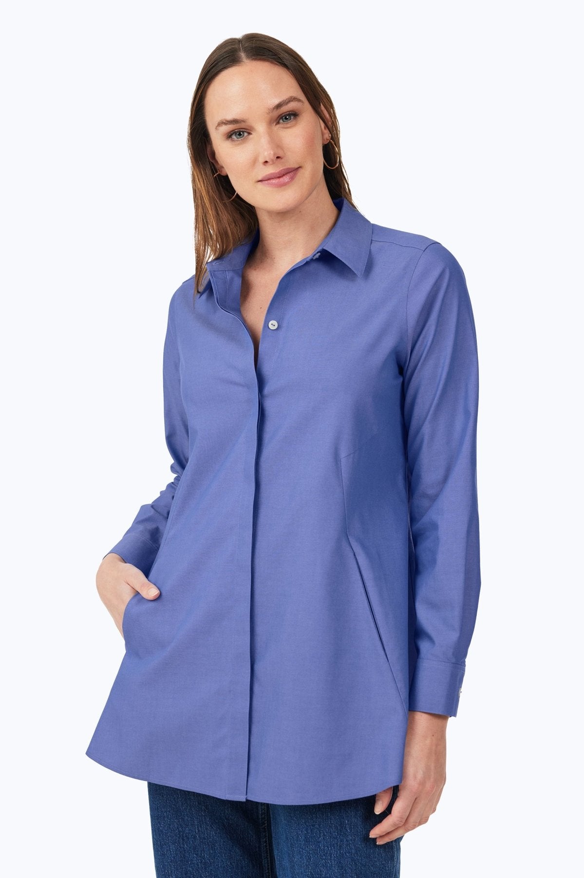 Cici No Iron Pinpoint Long Sleeve Tunic