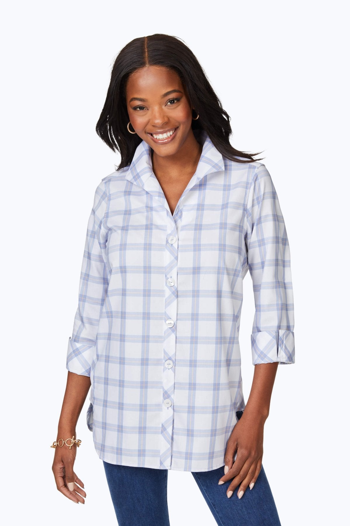 Pandora Breezy Plaid 3/4 Sleeve Tunic
