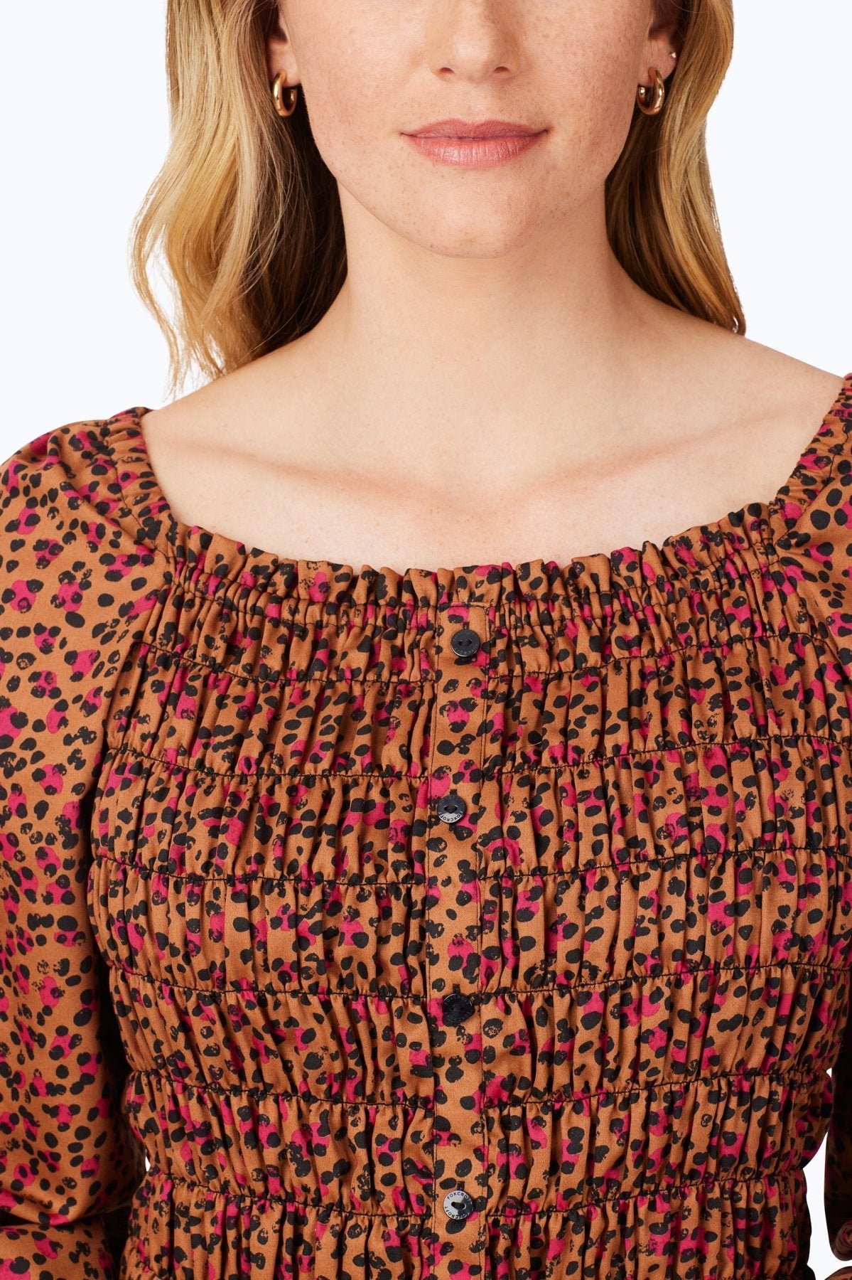Smocked Wild Cheetah Long Sleeve Blouse