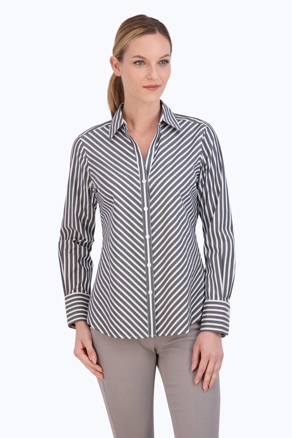 Mary No Iron Stretch Stripe Long Sleeve Shirt