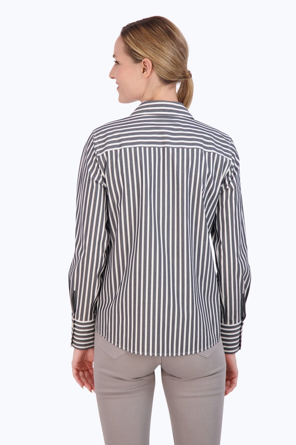 Mary No Iron Stretch Stripe Long Sleeve Shirt