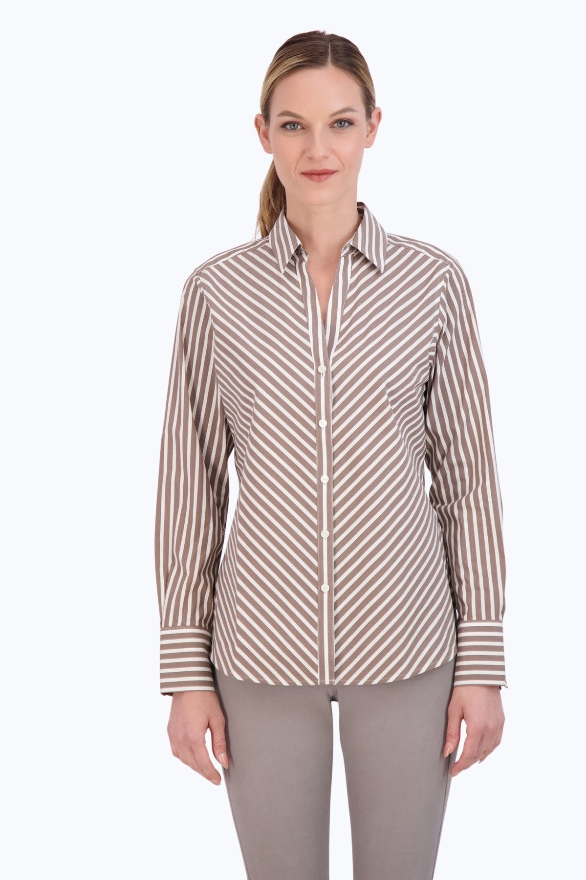 Mary No Iron Stretch Stripe Long Sleeve Shirt