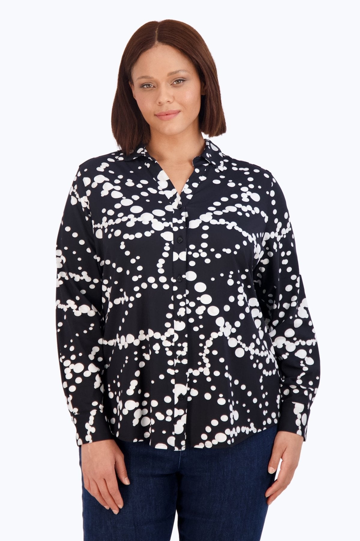 Mary Plus Draped Pearls Jersey Long Sleeve Shirt