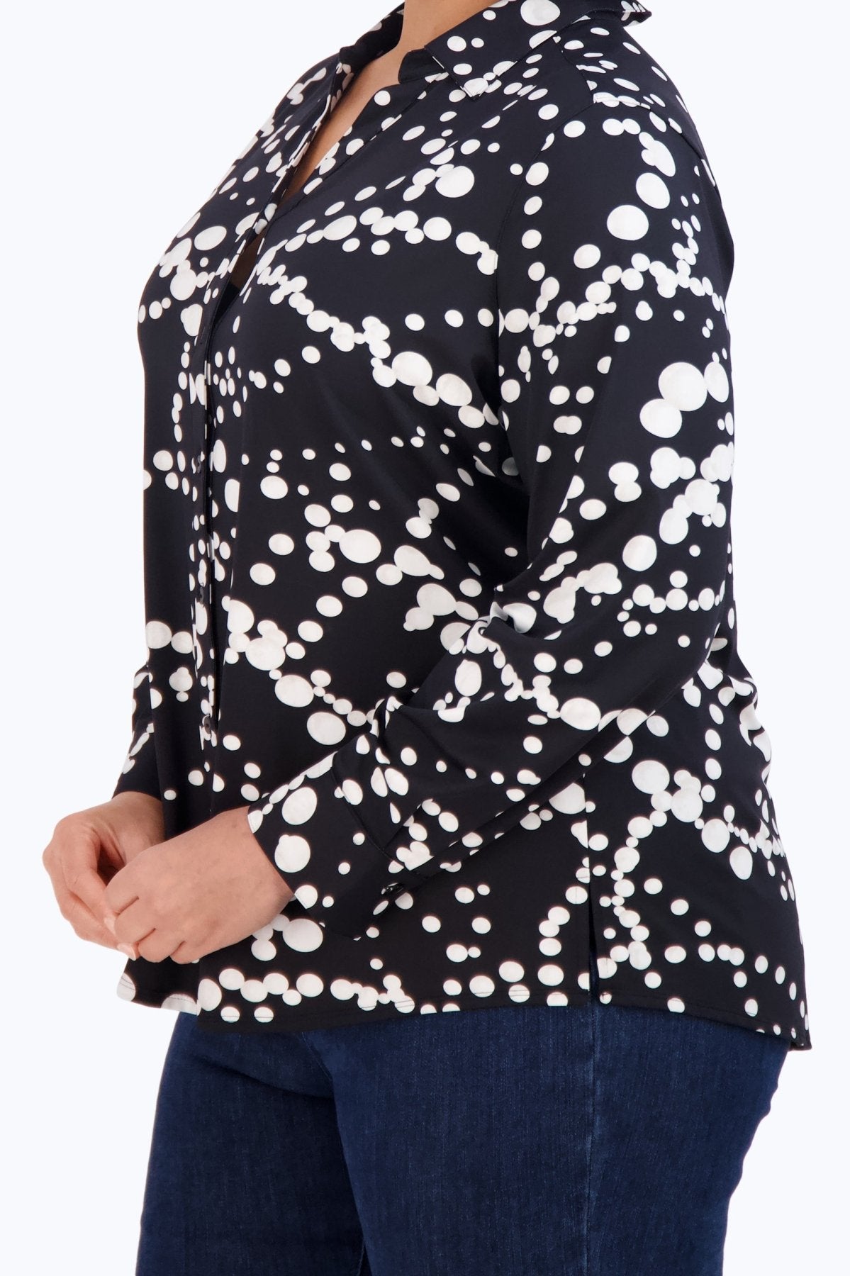 Mary Plus Draped Pearls Jersey Long Sleeve Shirt