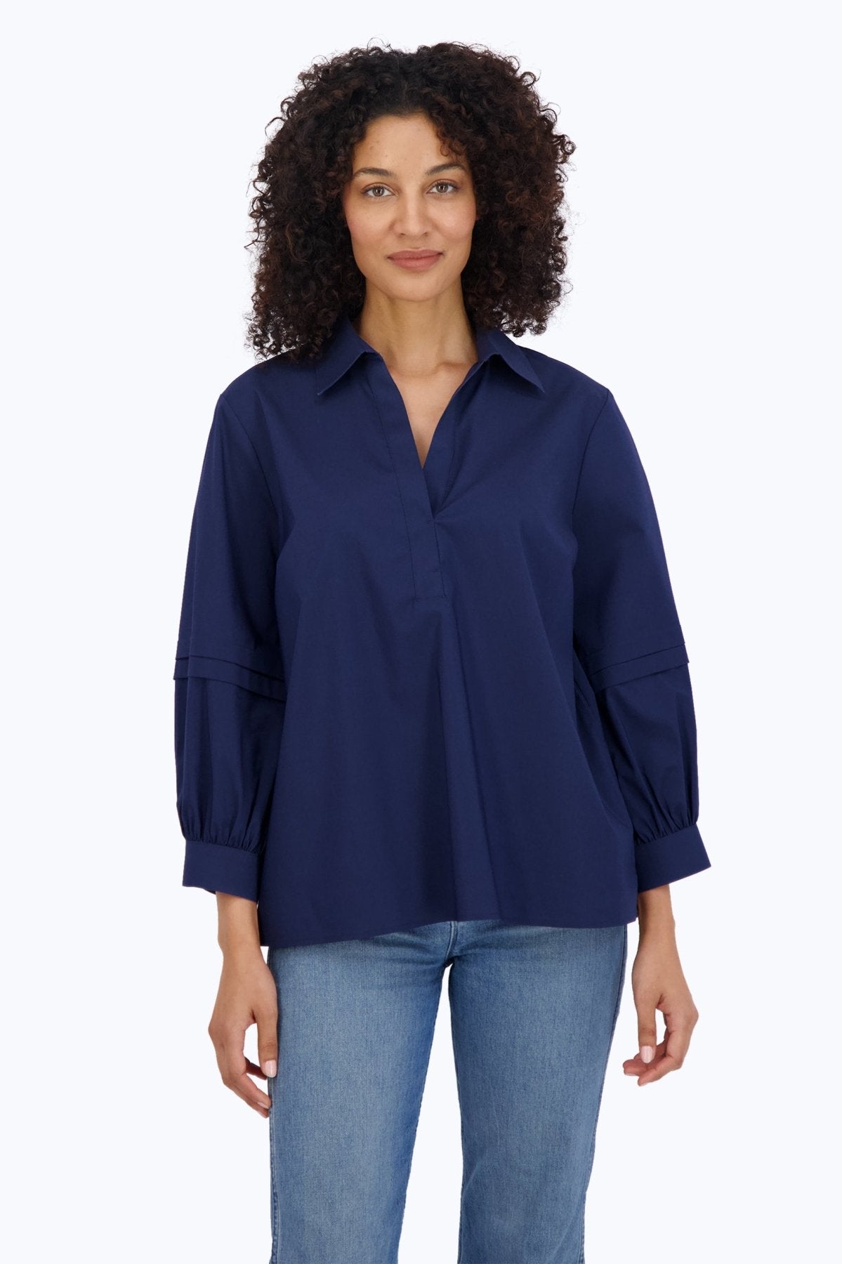 Frankie No Iron Stretch 3/4 Sleeve Popover Shirt- Foxcroft