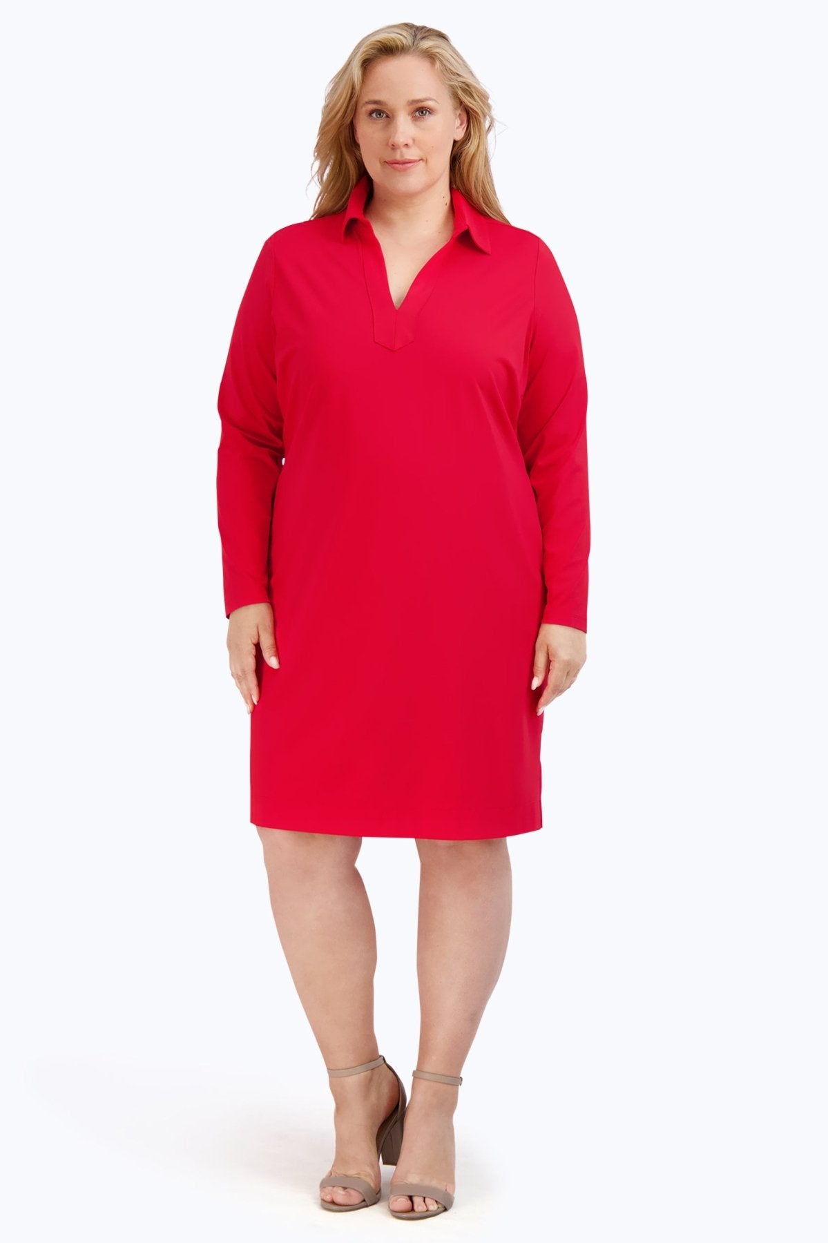 Angel Plus Solid Jersey Long Sleeve Dress, Red
