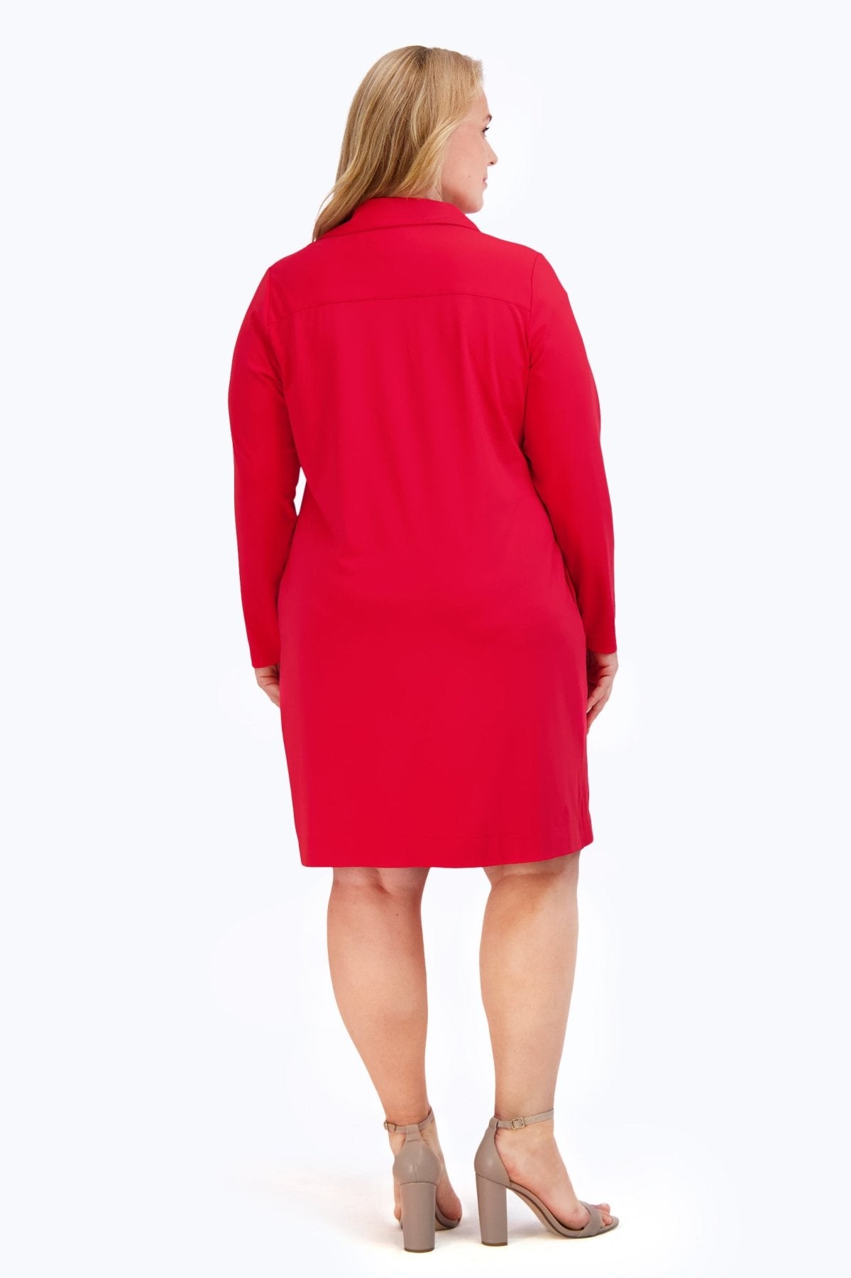 Angel Plus Solid Jersey Long Sleeve Dress, Red