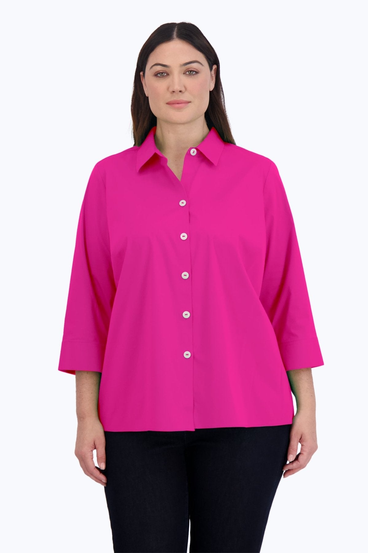 Kelly Plus No Iron Stretch 3/4 Sleeve Shirt, Azalea