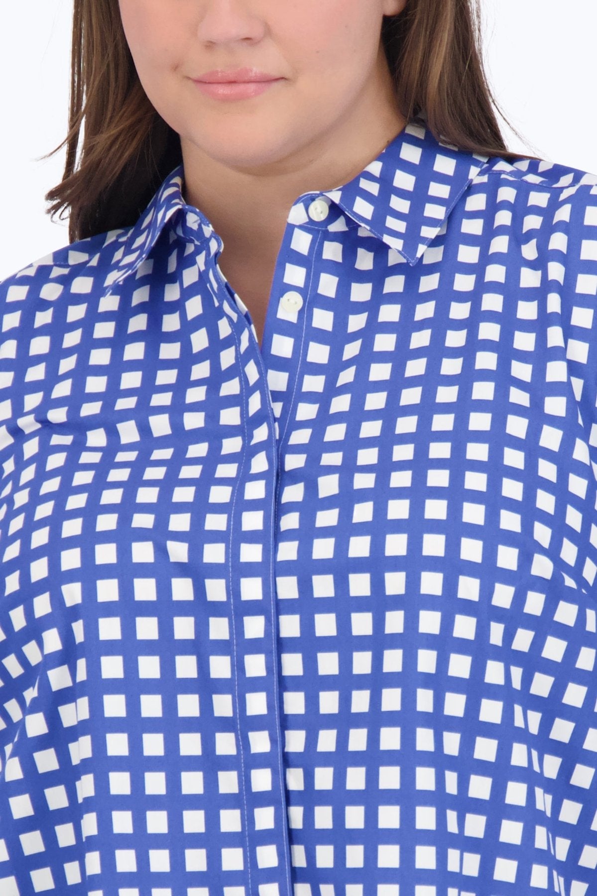 Olivia Plus Gingham Stripe Combo 3/4 Sleeve Shirt
