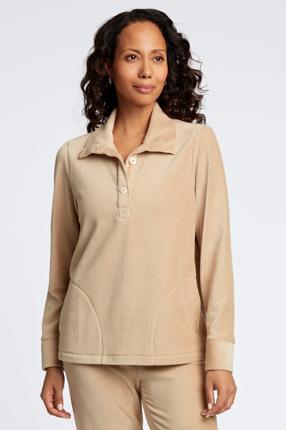 Sammy Plush Cord Long Sleeve Popover Sweater