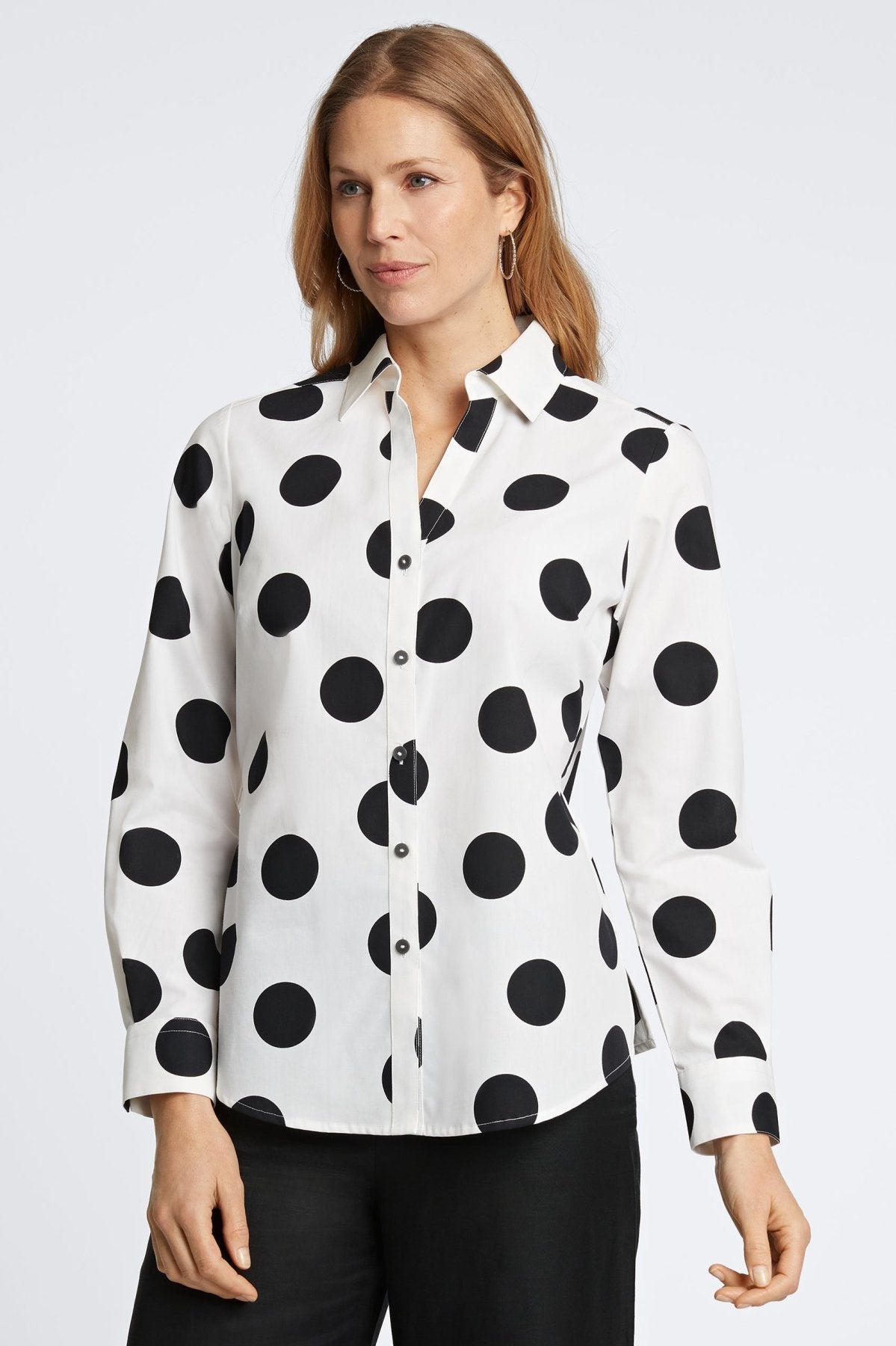 Mary Black & White Dot Long Sleeve Shirt- Foxcroft