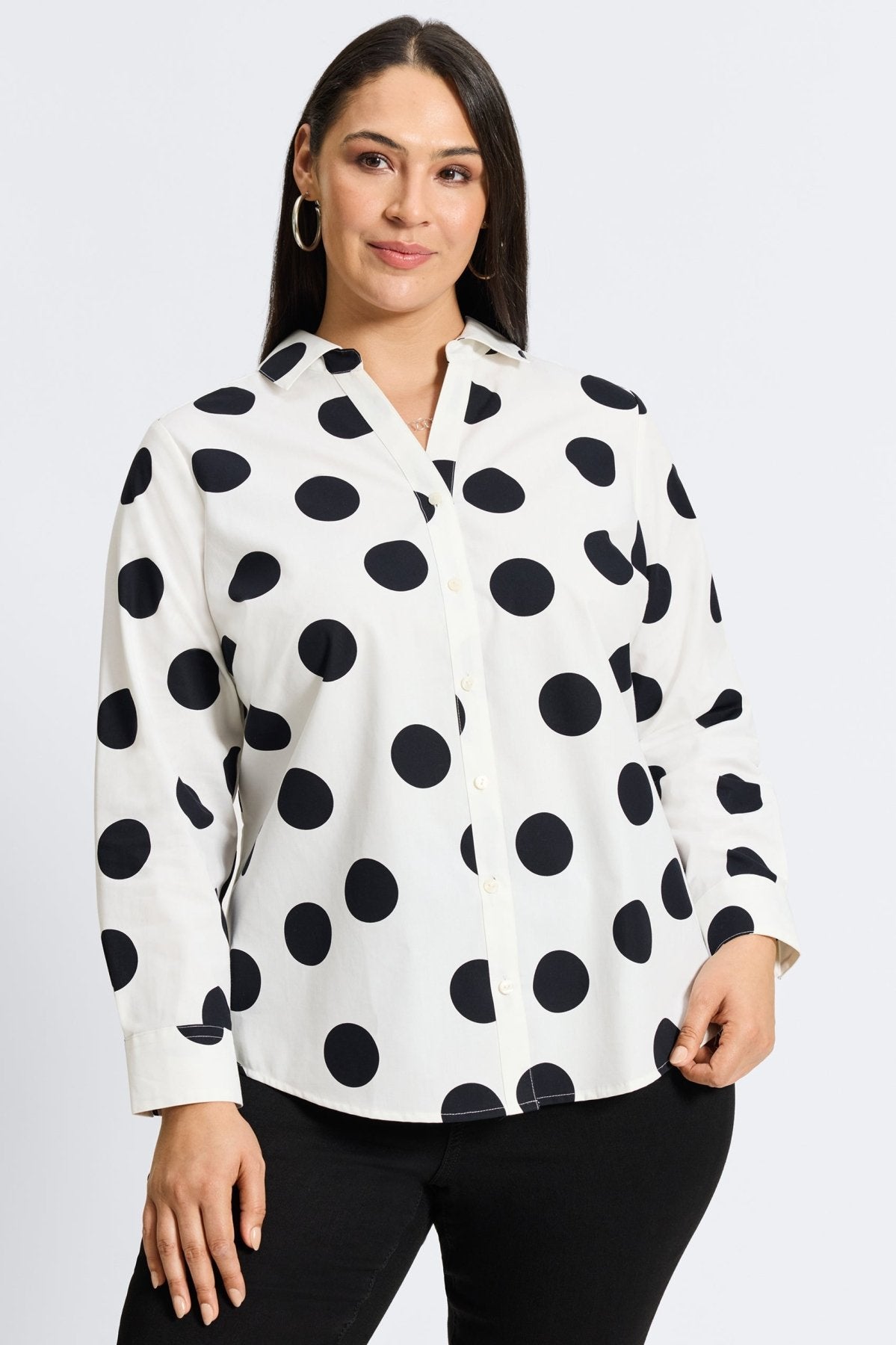 Black and white polka dot shirt plus size outlet