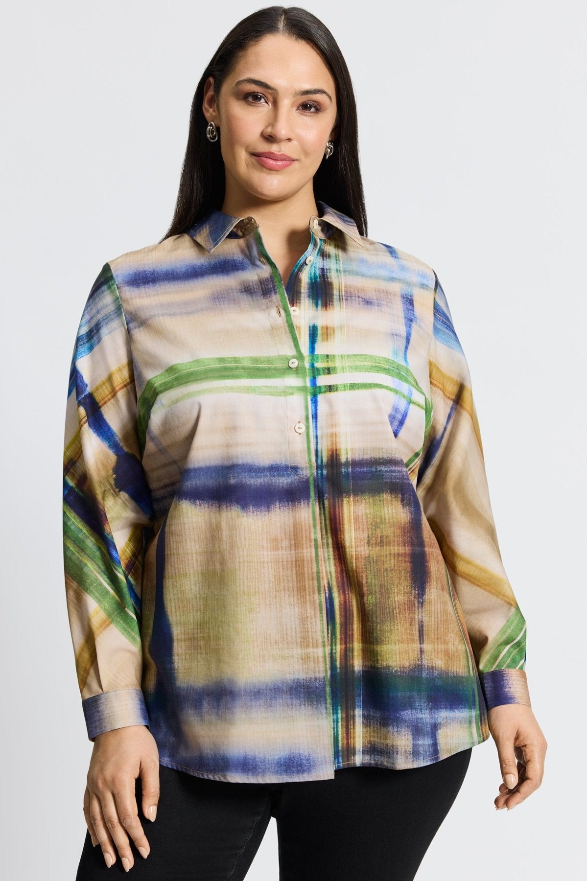 Delia Plus Painterly Plaid Long Sleeve Shirt