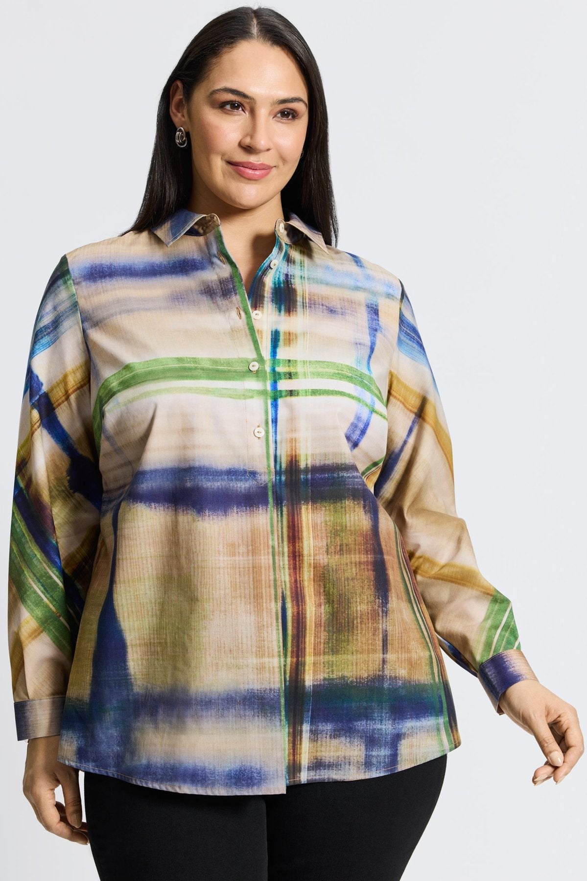 Delia Plus Painterly Plaid Long Sleeve Shirt