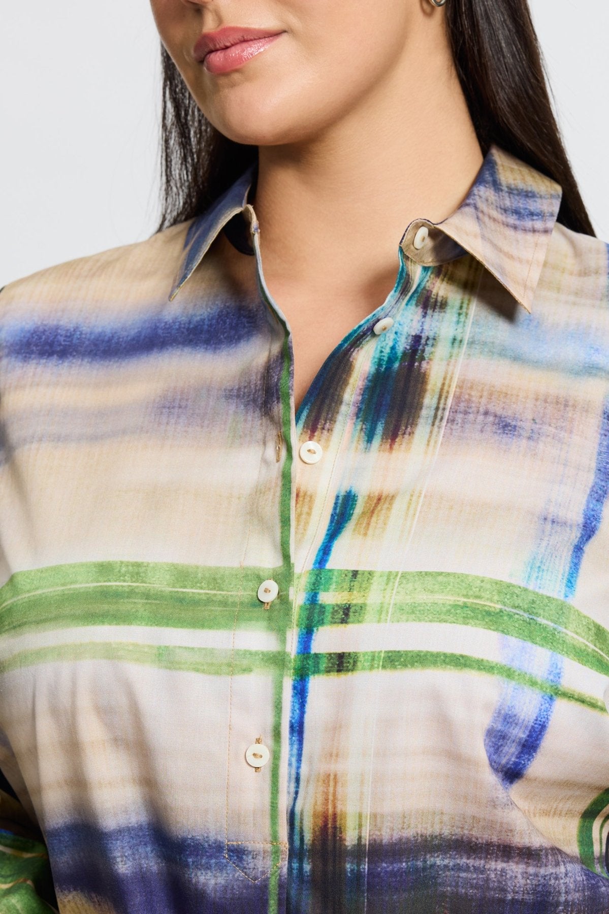 Delia Plus Painterly Plaid Long Sleeve Shirt