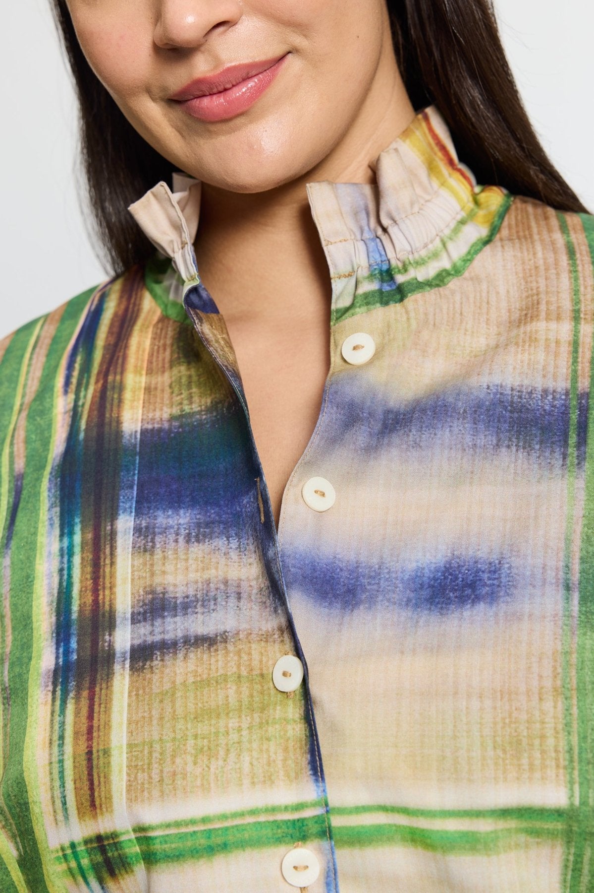 Carolina Plus Painterly Plaid Long Sleeve Shirt Jacket
