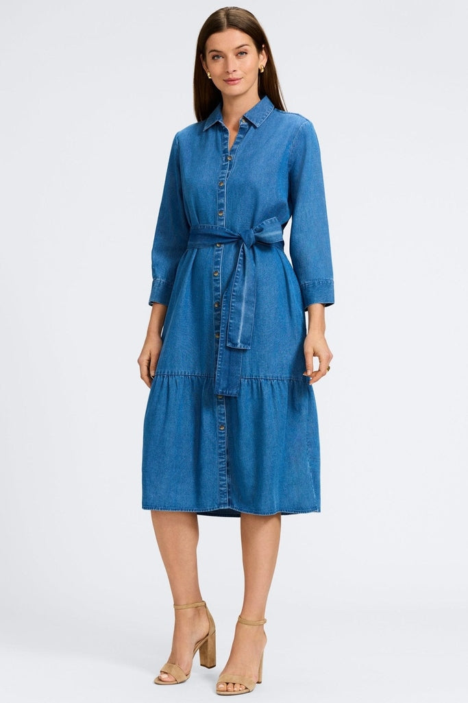 Ivy Tencel® Denim 3/4 Sleeve Midi Dress- Foxcroft