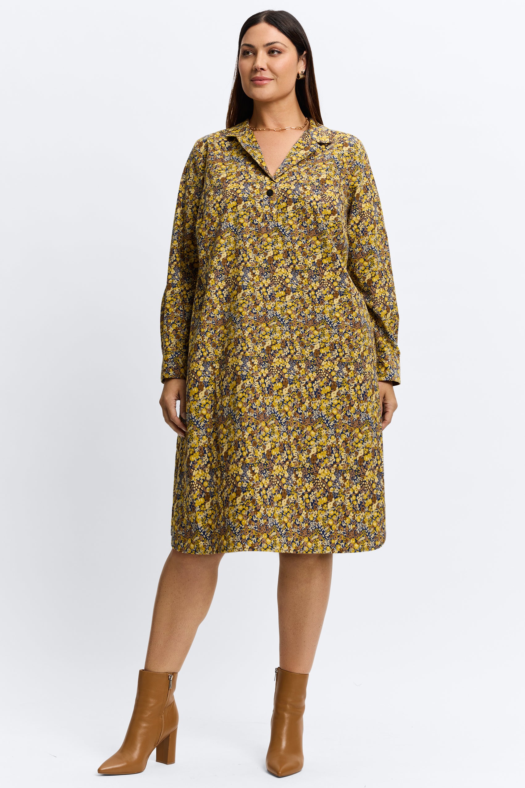 Sloane Plus Ditsy Floral Corduroy Long Sleeve Dress