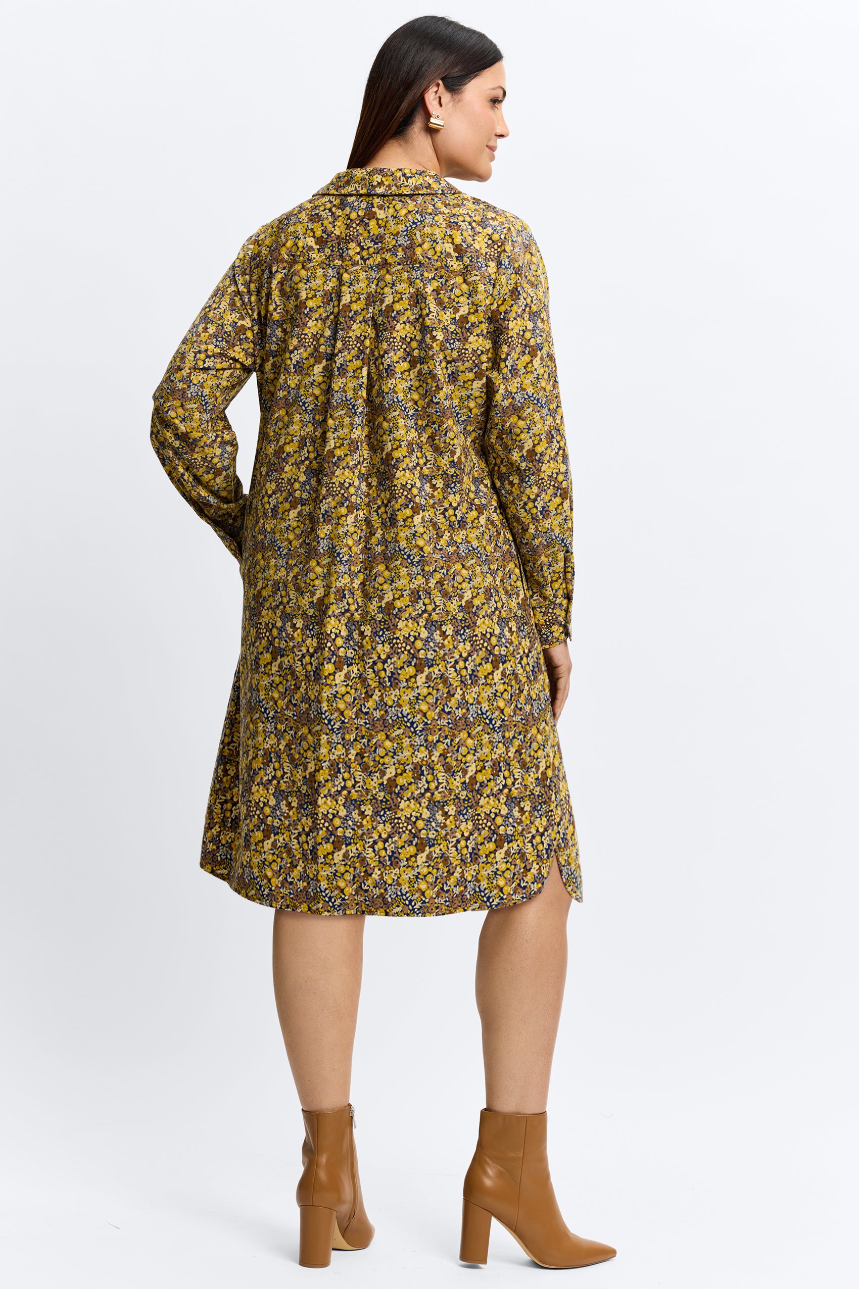 Sloane Plus Ditsy Floral Corduroy Long Sleeve Dress