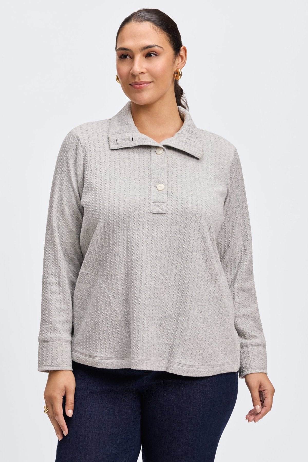 Sammy Plus Cable Knit Long Sleeve Popover Sweater