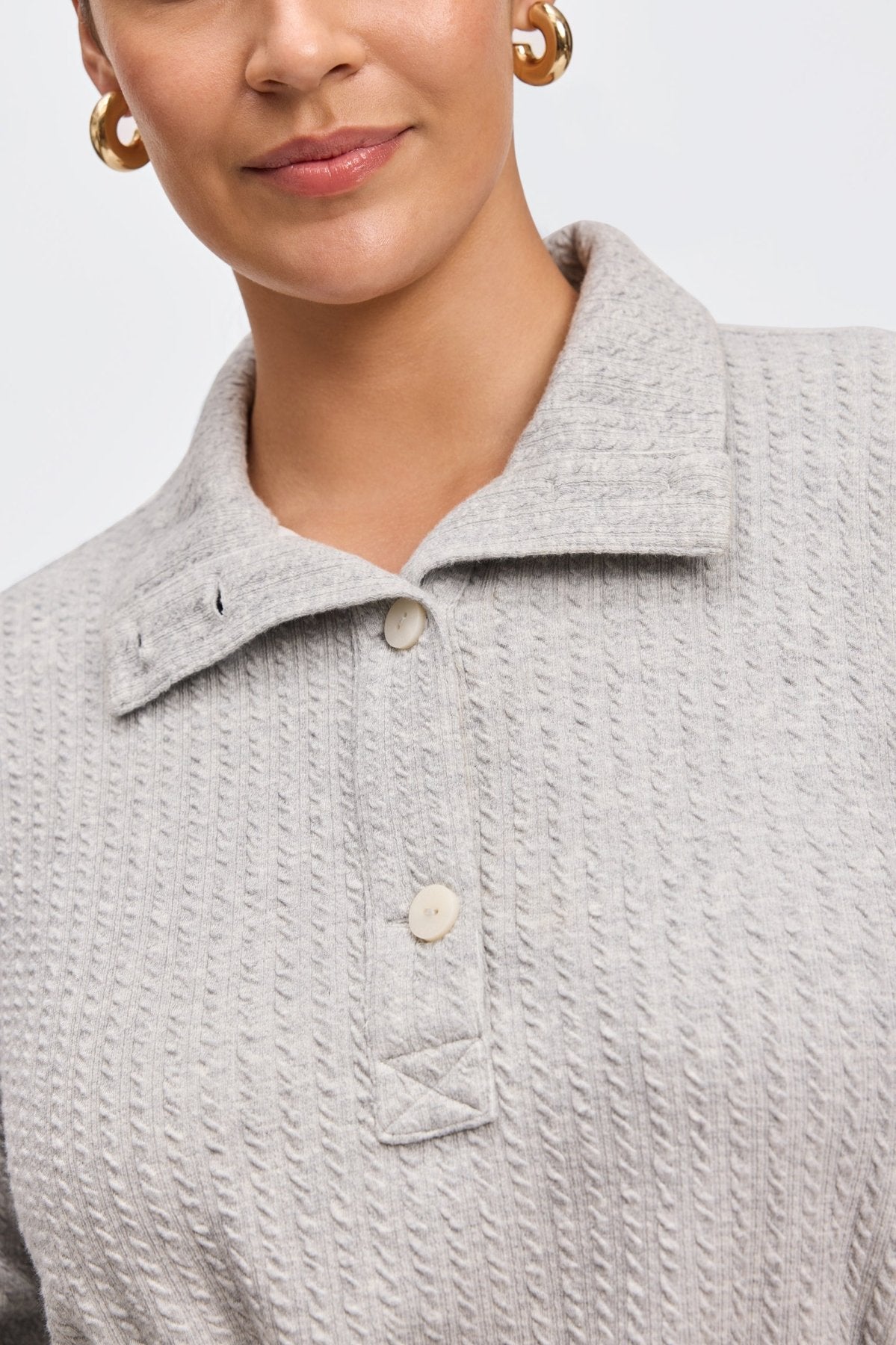 Sammy Plus Cable Knit Long Sleeve Popover Sweater