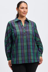 Frankie Plus Metallic Plaid Long Sleeve Popover Shirt