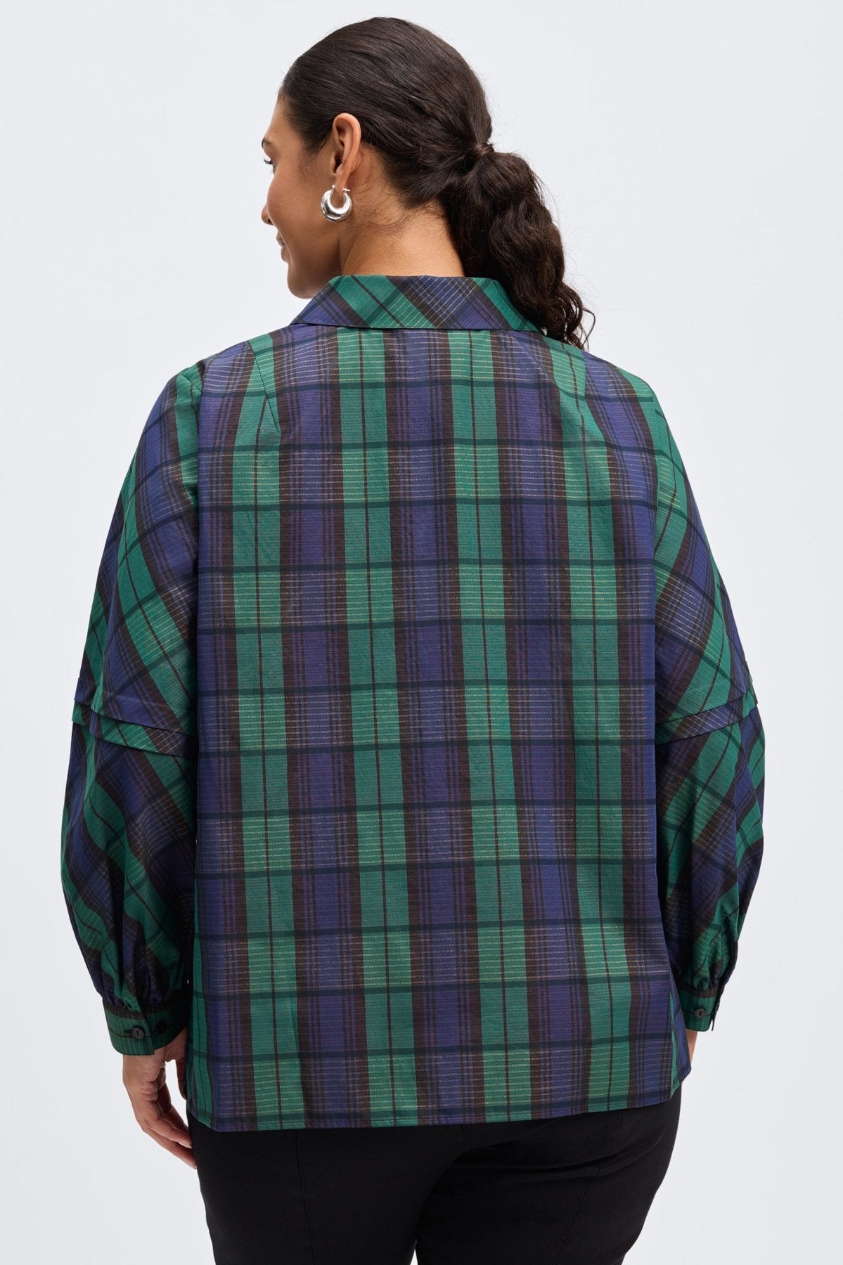 Frankie Plus Metallic Plaid Long Sleeve Popover Shirt