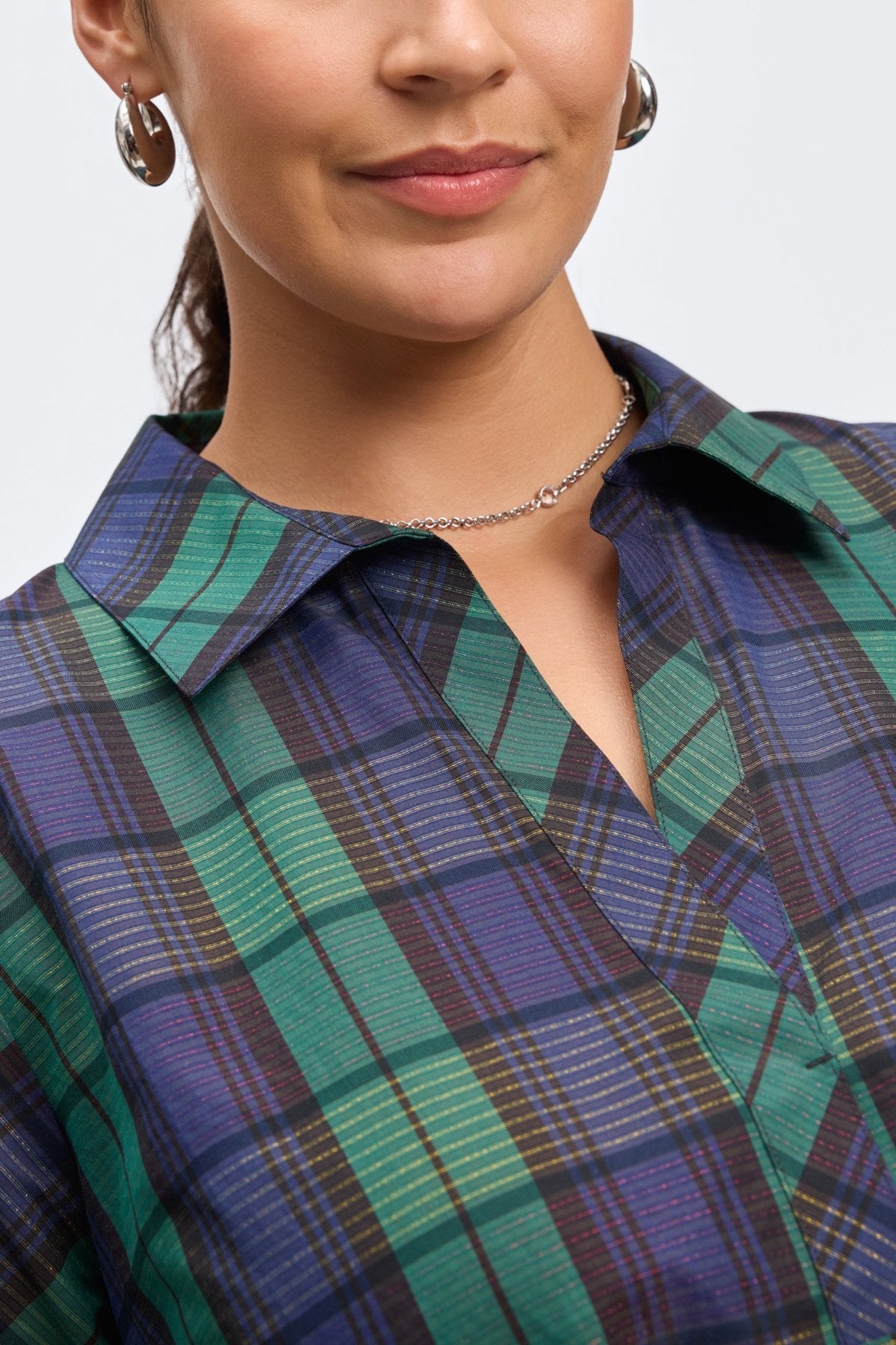 Frankie Plus Metallic Plaid Long Sleeve Popover Shirt