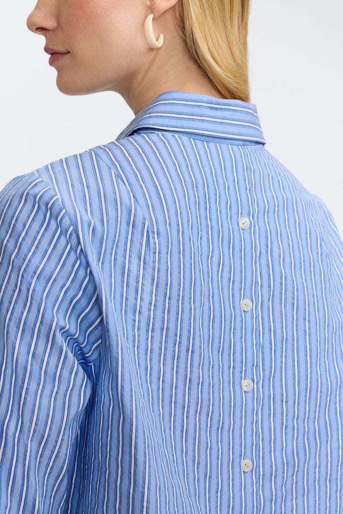 Therese Blue Seersucker 3/4 Sleeve Popover Shirt
