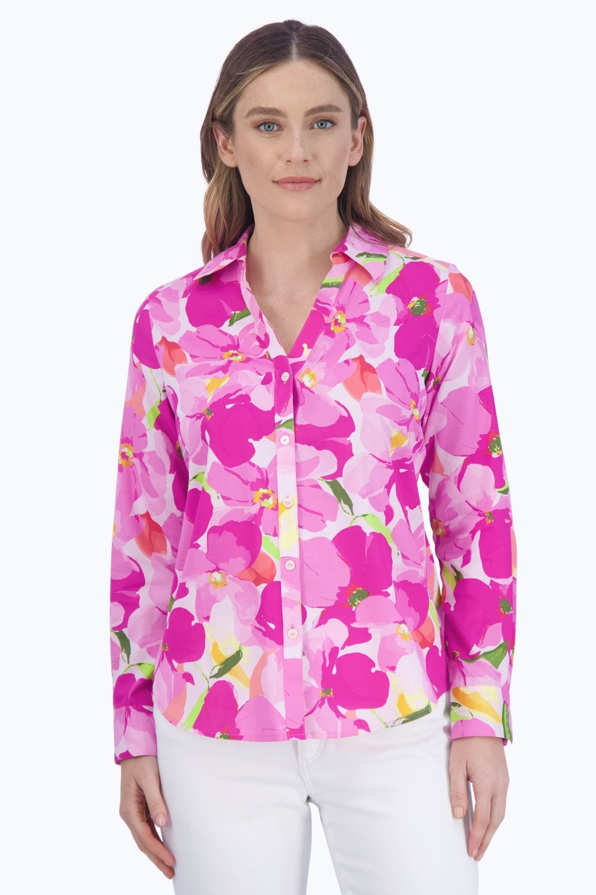 Mary Large Floral Long Sleeve Shirt- Foxcroft