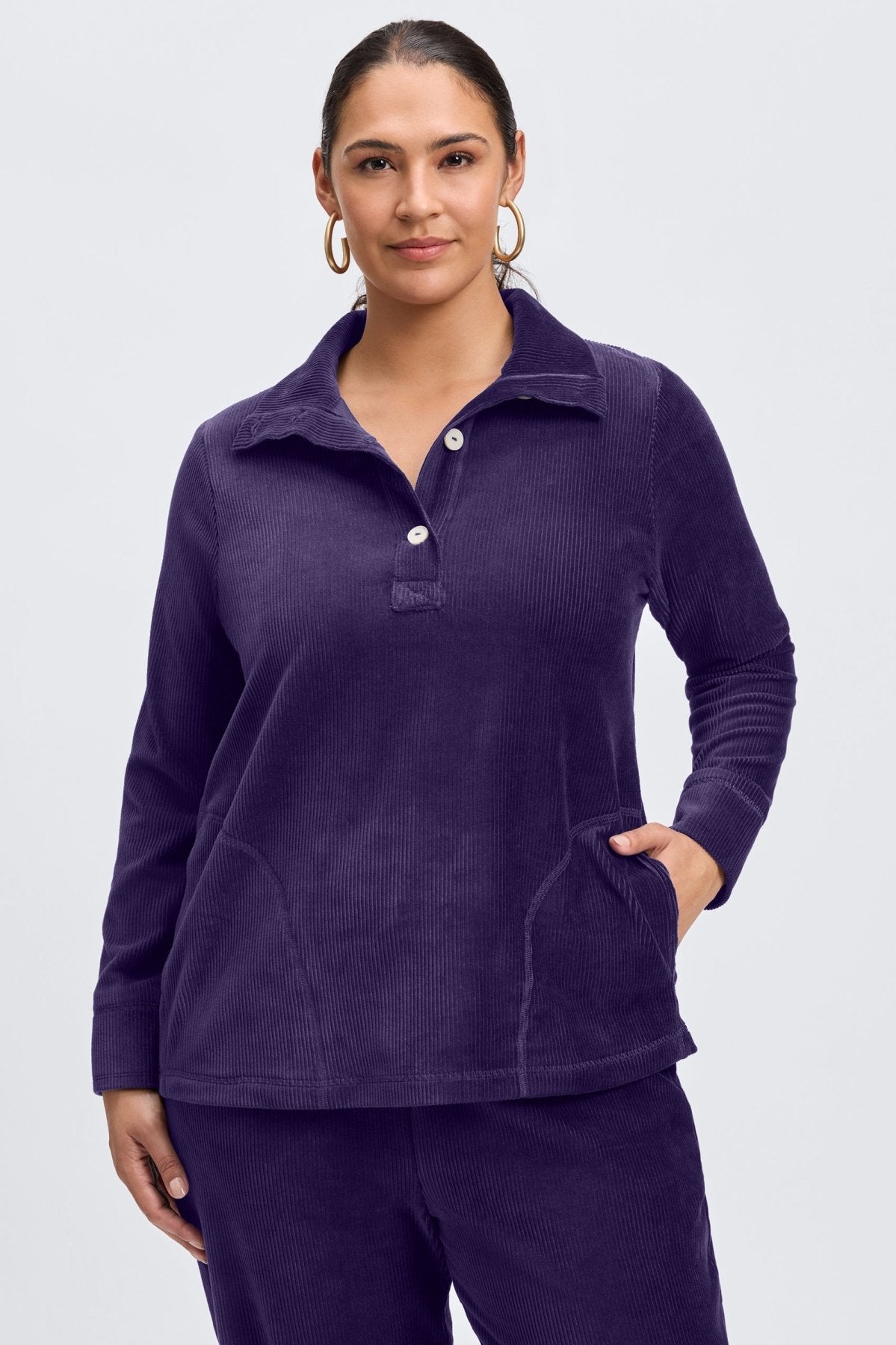 Sammy Plus Long Sleeve Plush Cord Popover Sweater