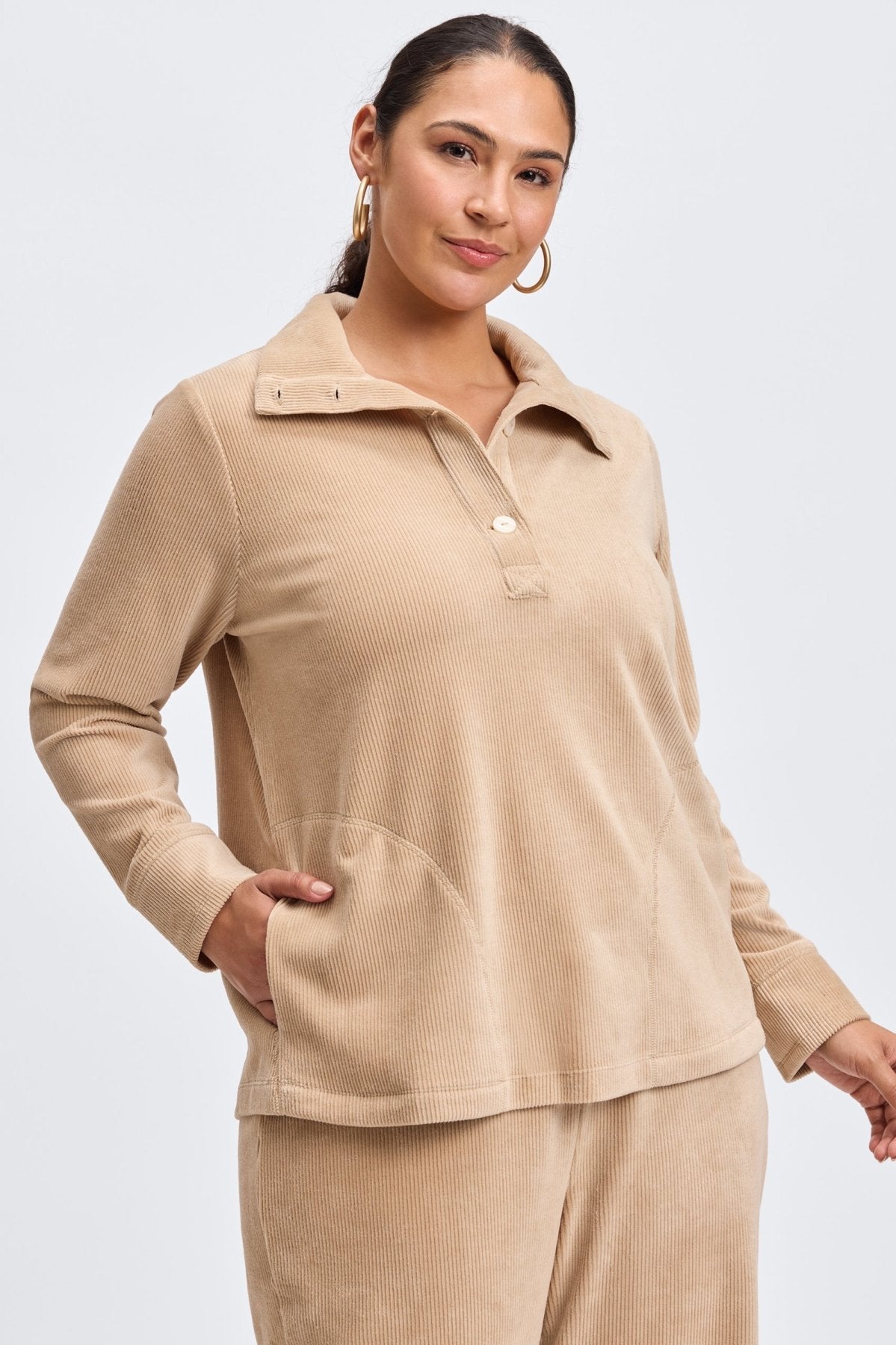 Sammy Plus Plush Cord Long Sleeve Popover Sweater