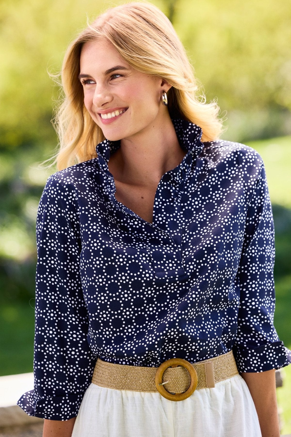 Tammy Geo Circles 3/4 Sleeve Popover Shirt