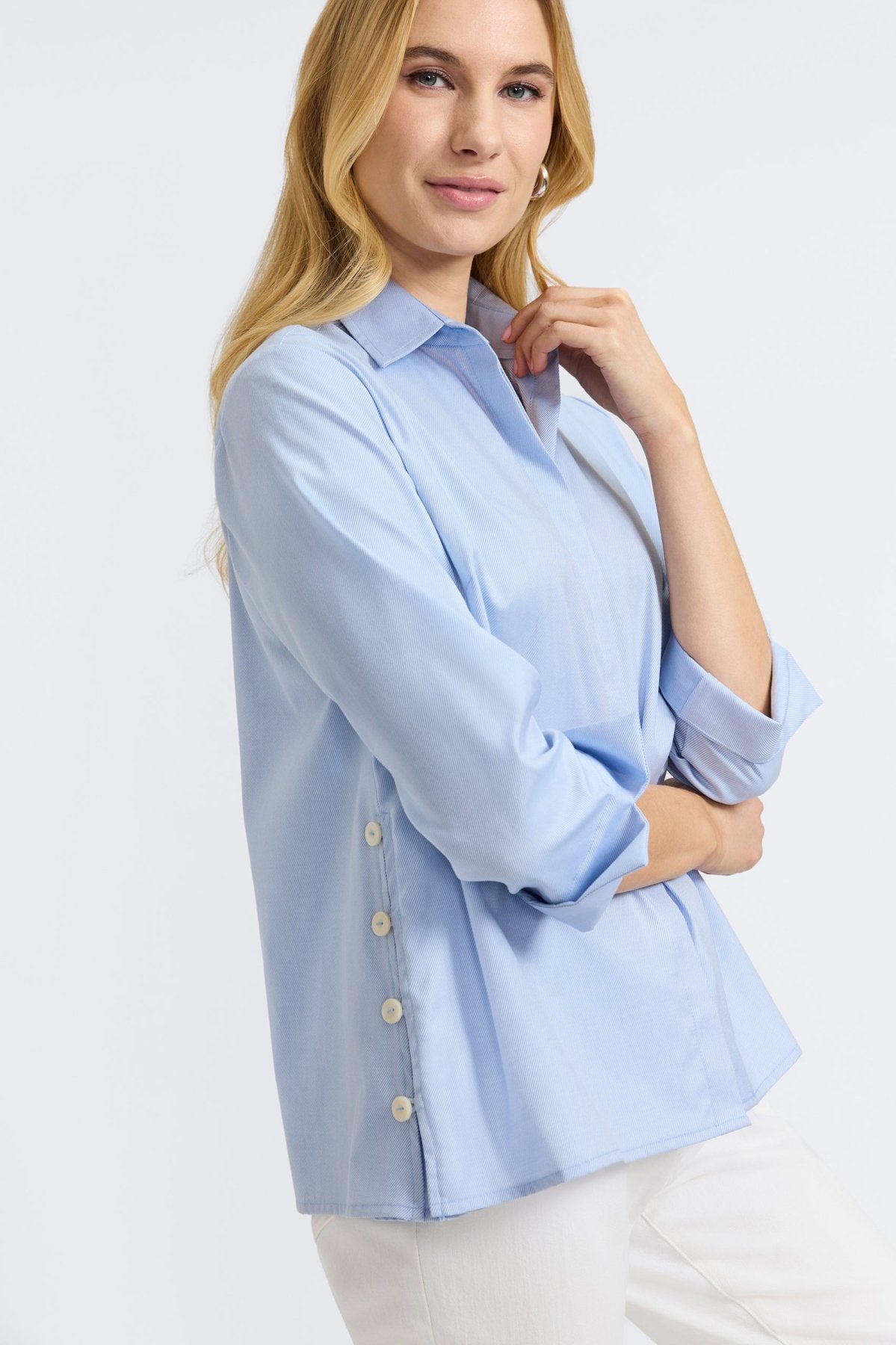 Beatrice Cavalry Twill 3/4 Sleeve Shirt- Foxcroft