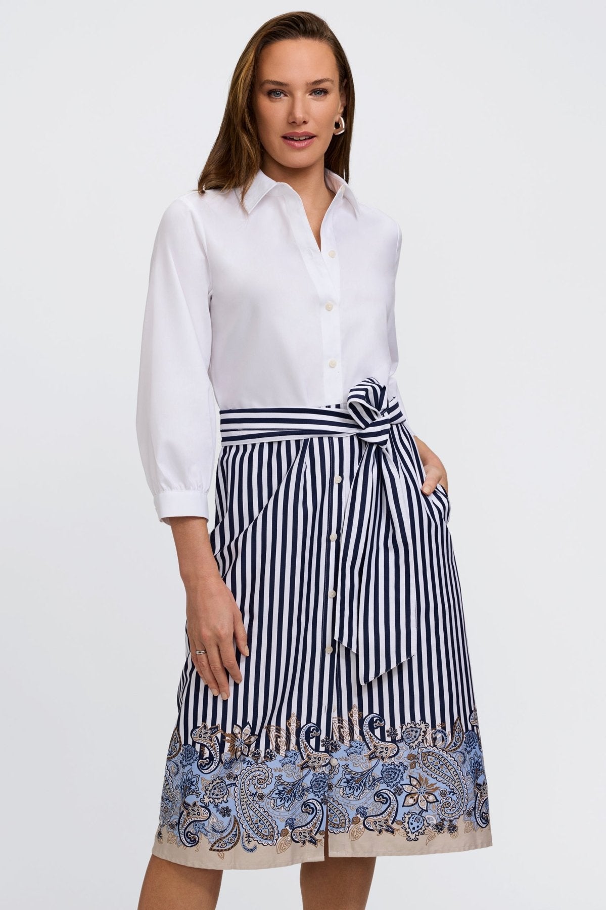 Esther Stripe Paisley 3/4 Sleeve Dress