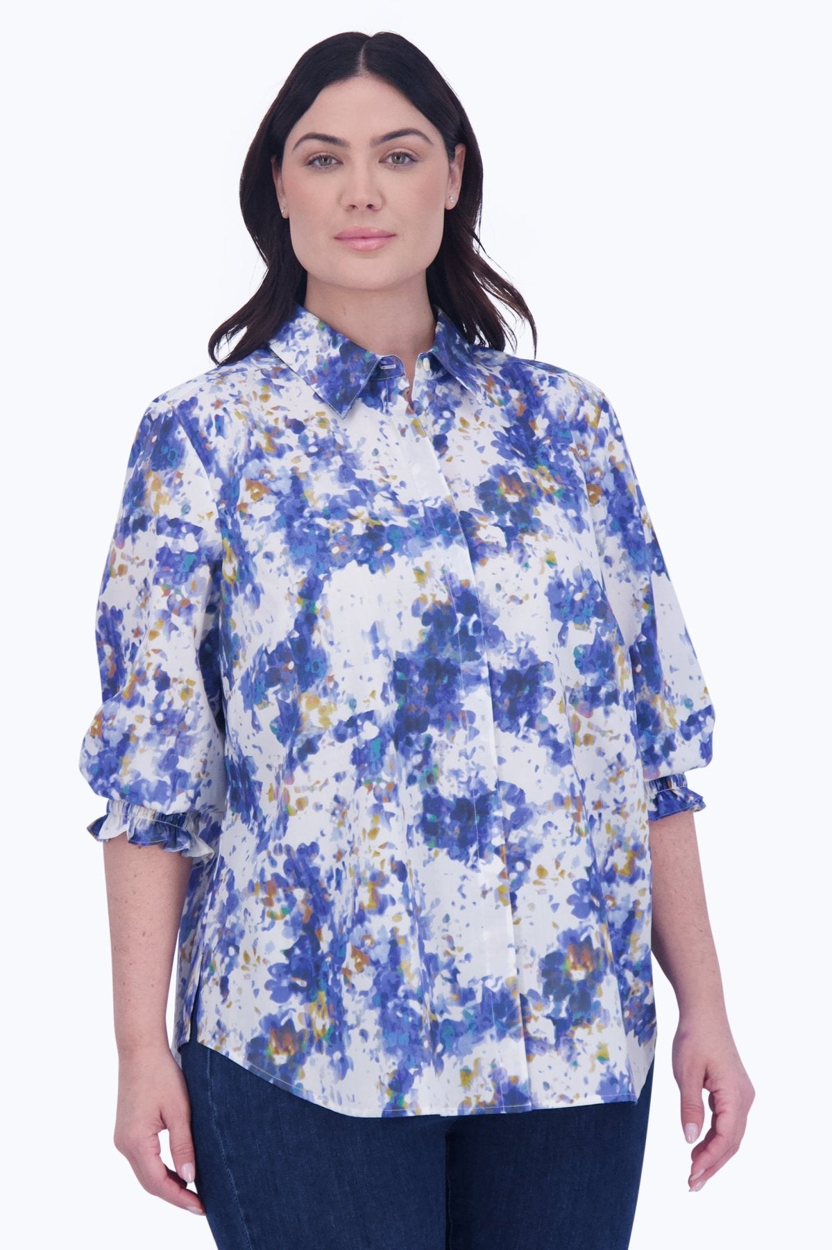 Olivia Plus Abstract Floral 3/4 Sleeve Shirt