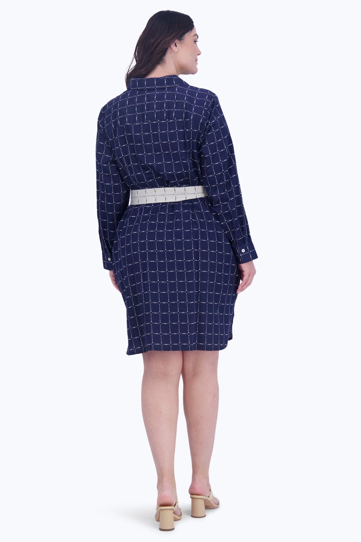 Rocca Plus Dotted Plaid Long Sleeve Dress