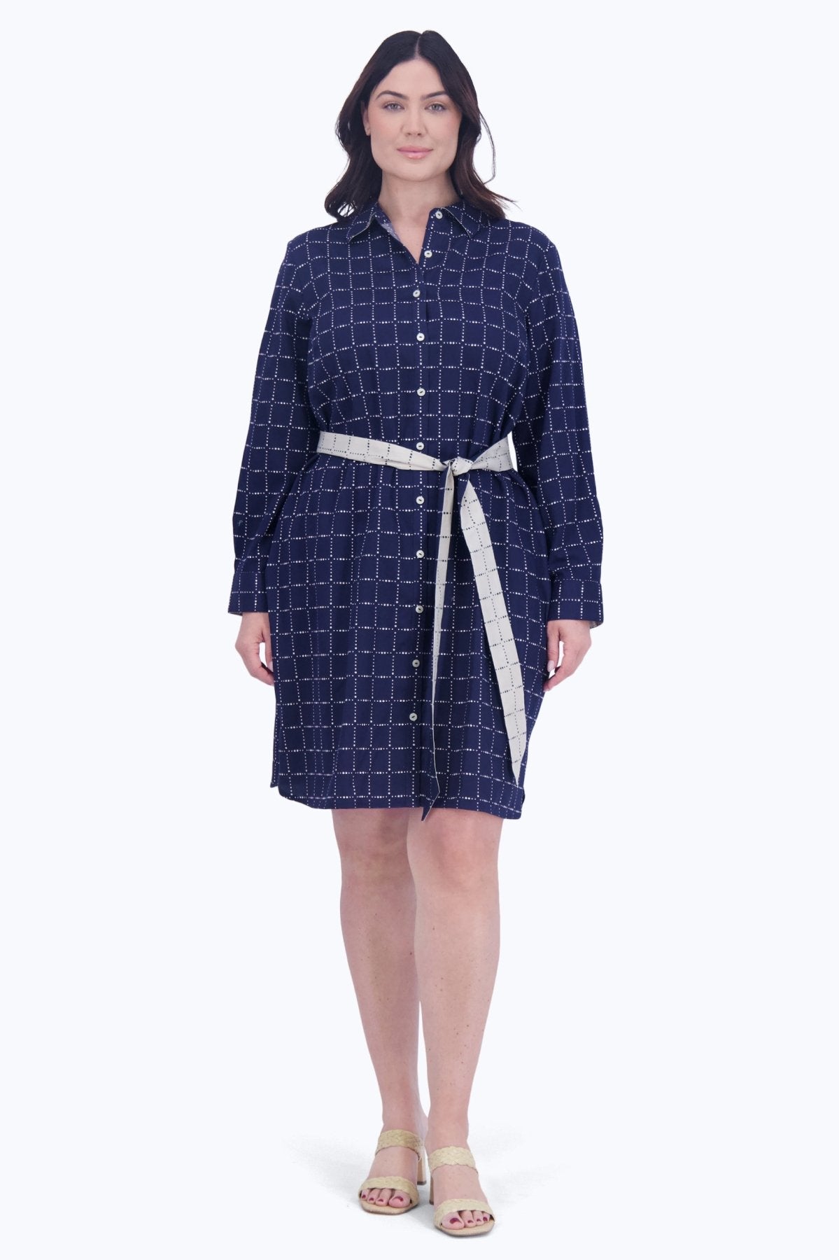 Rocca Plus Dotted Plaid Long Sleeve Dress