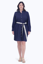 Rocca Plus Dotted Plaid Long Sleeve Dress