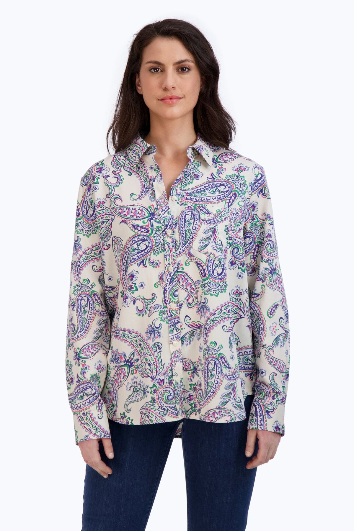 Boyfriend Paisley Long Sleeve Tunic- Foxcroft