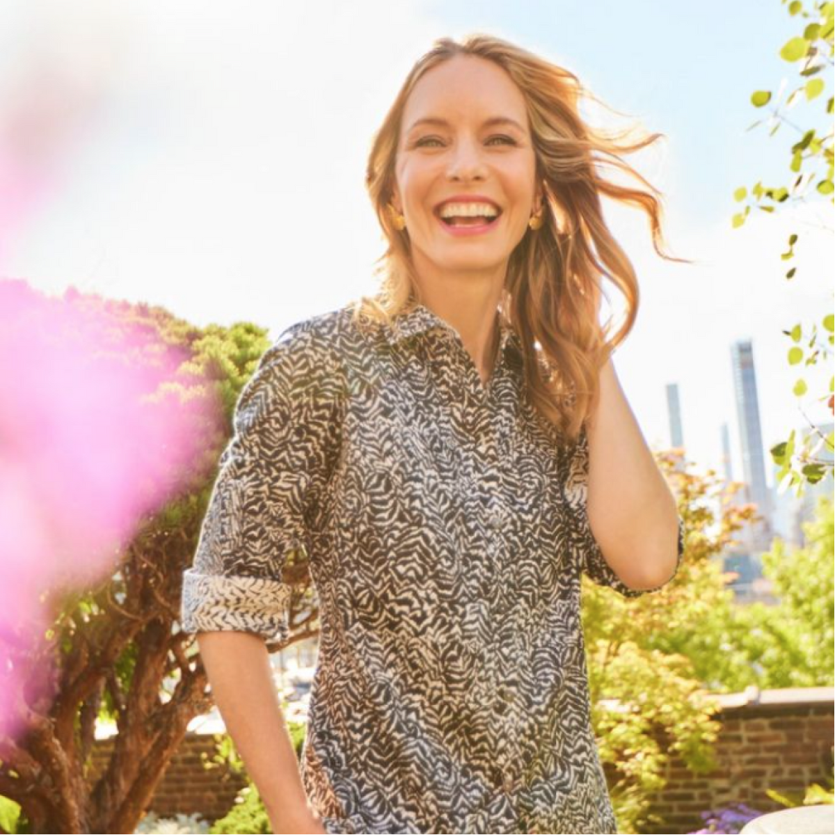 Woman in a zebra-print top