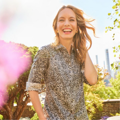 Woman in a zebra-print top