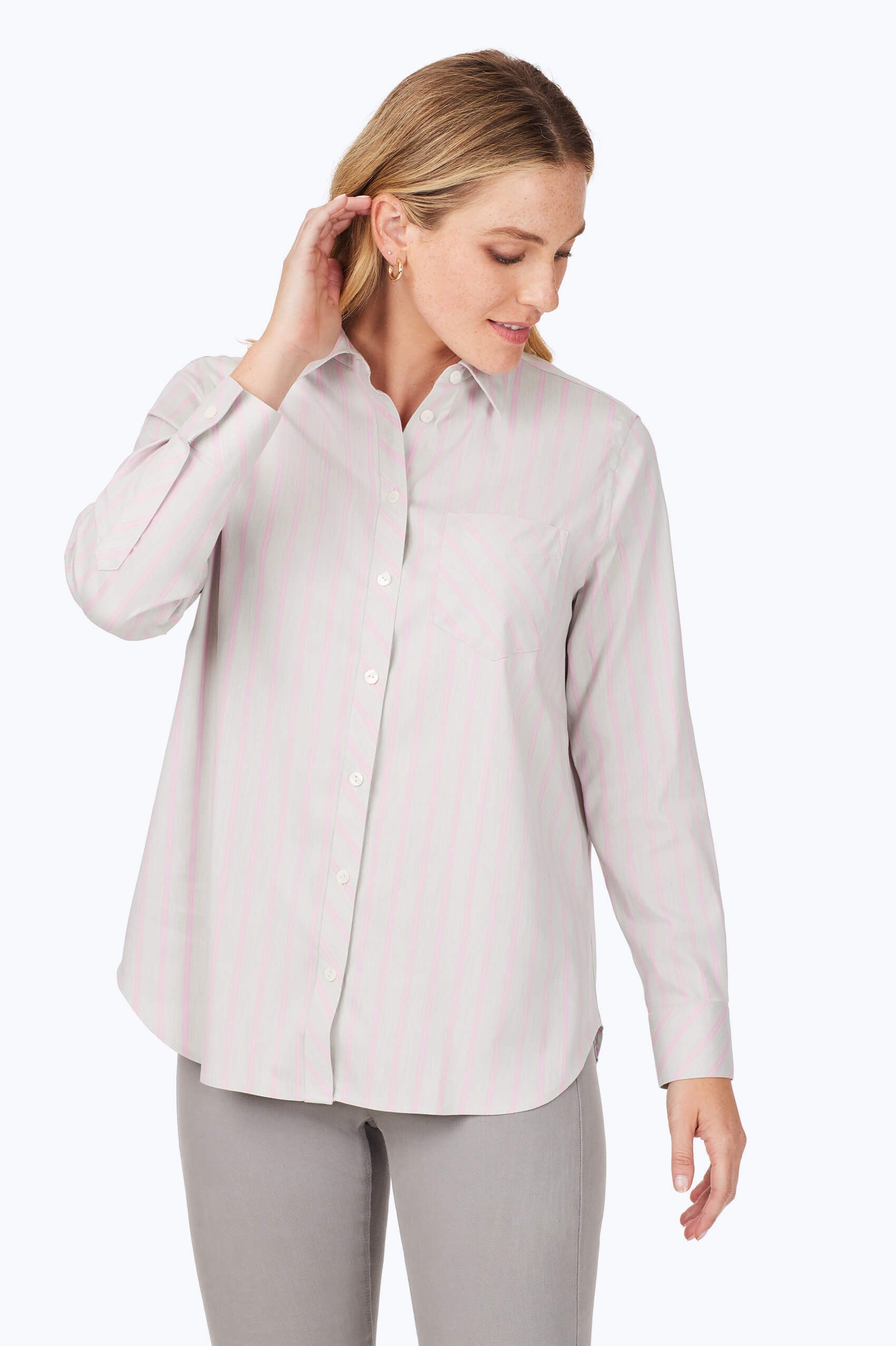 Boyfriend Heathered Stripe Non-Iron Tunic