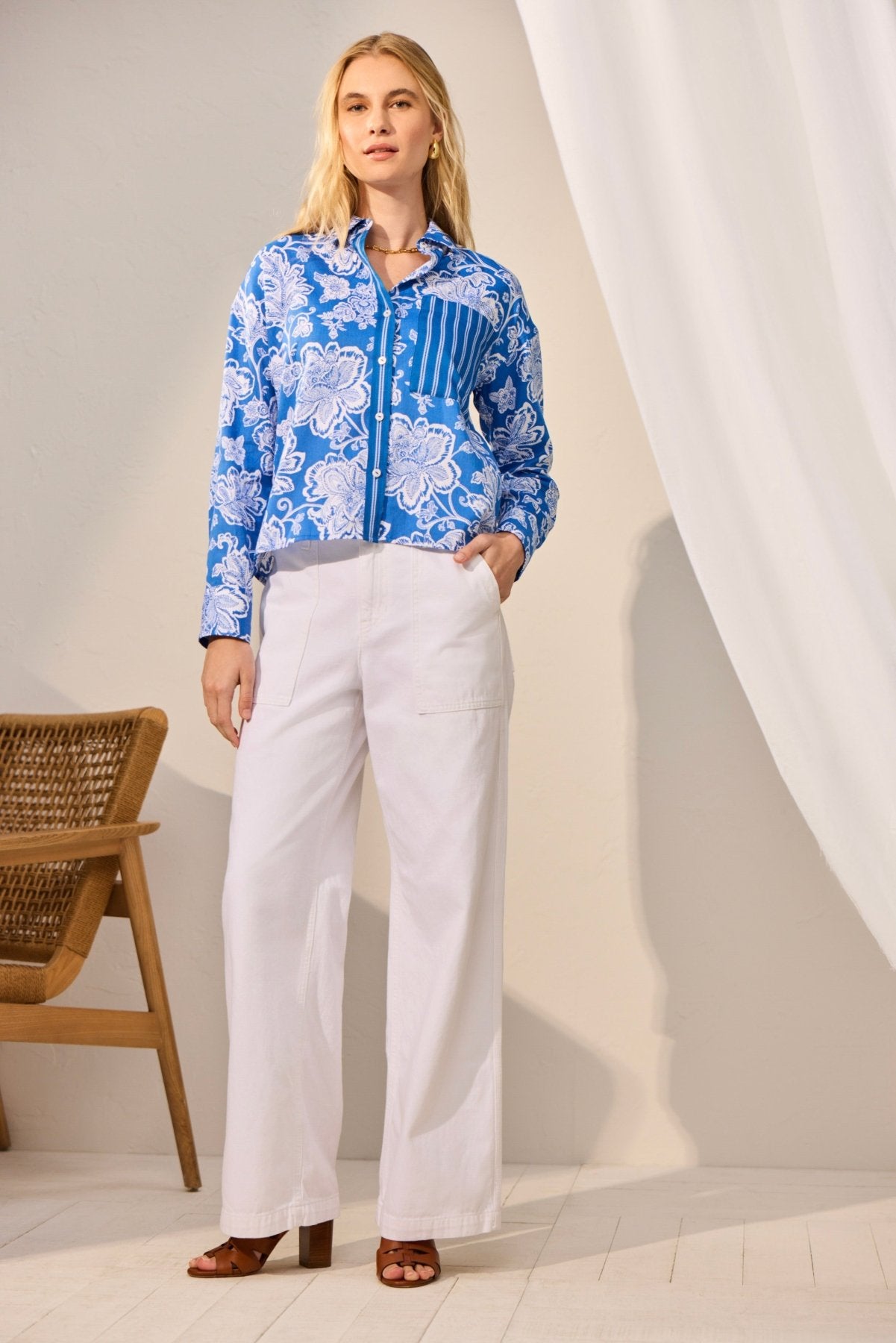 Marina Woodblock Floral Long Sleeve Shirt