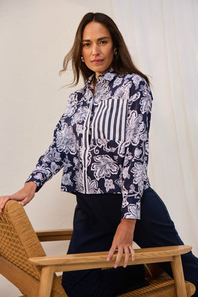 Marina Woodblock Floral Long Sleeve Shirt