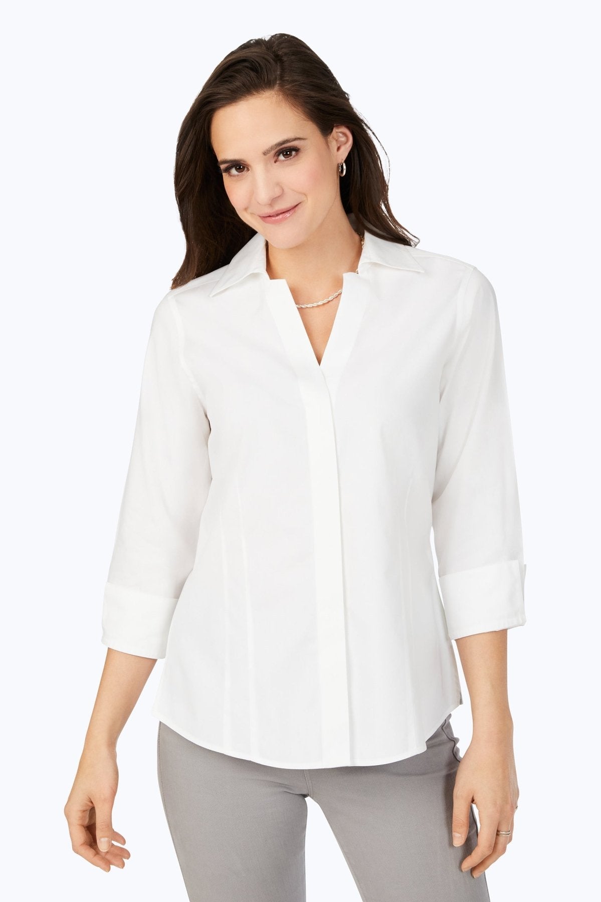 Taylor Petite No Iron Pinpoint 3/4 Sleeve Shirt