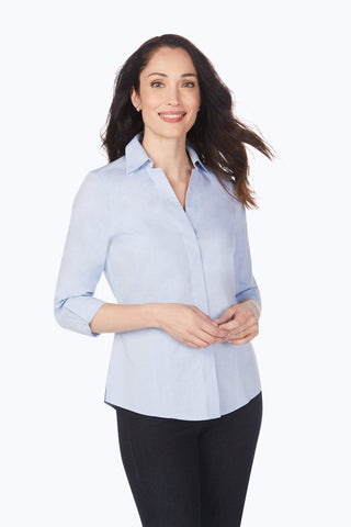 Taylor no iron pinpoint 3/4 sleeve shirt in #color_blue wave